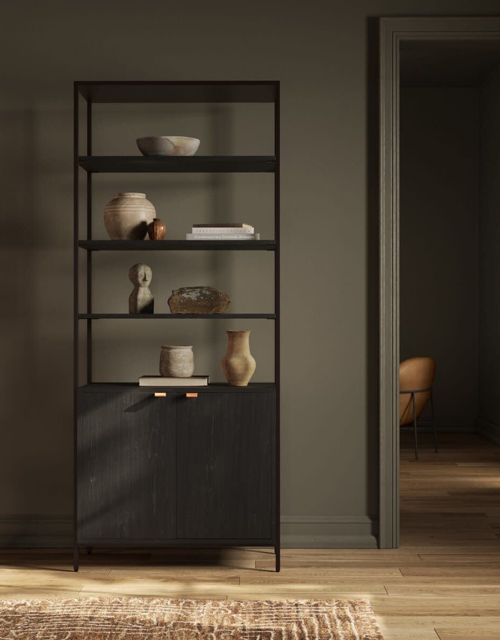 Trey Modular Wide Bookcase in Black Wash Poplar