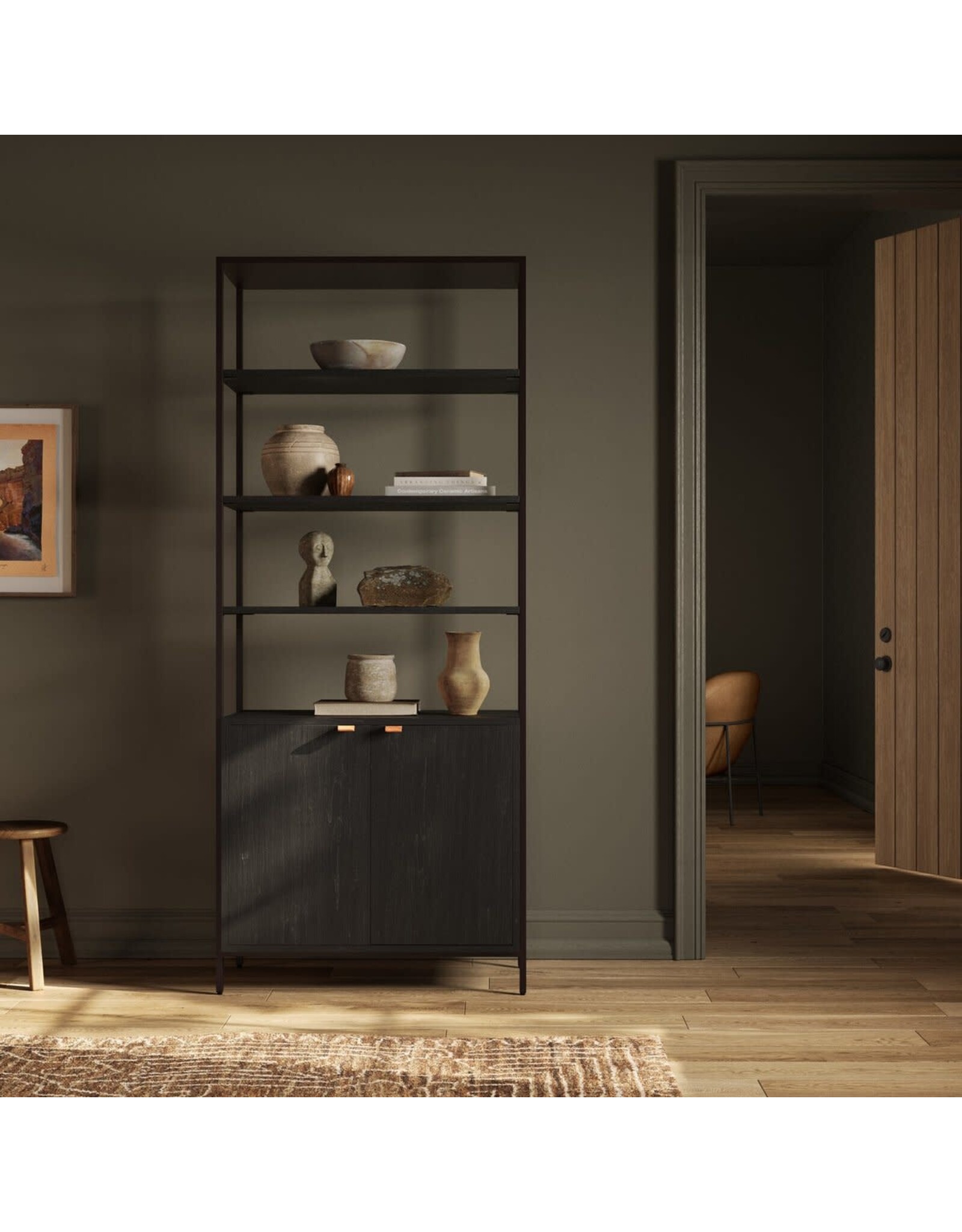 Trey Modular Wide Bookcase in Black Wash Poplar