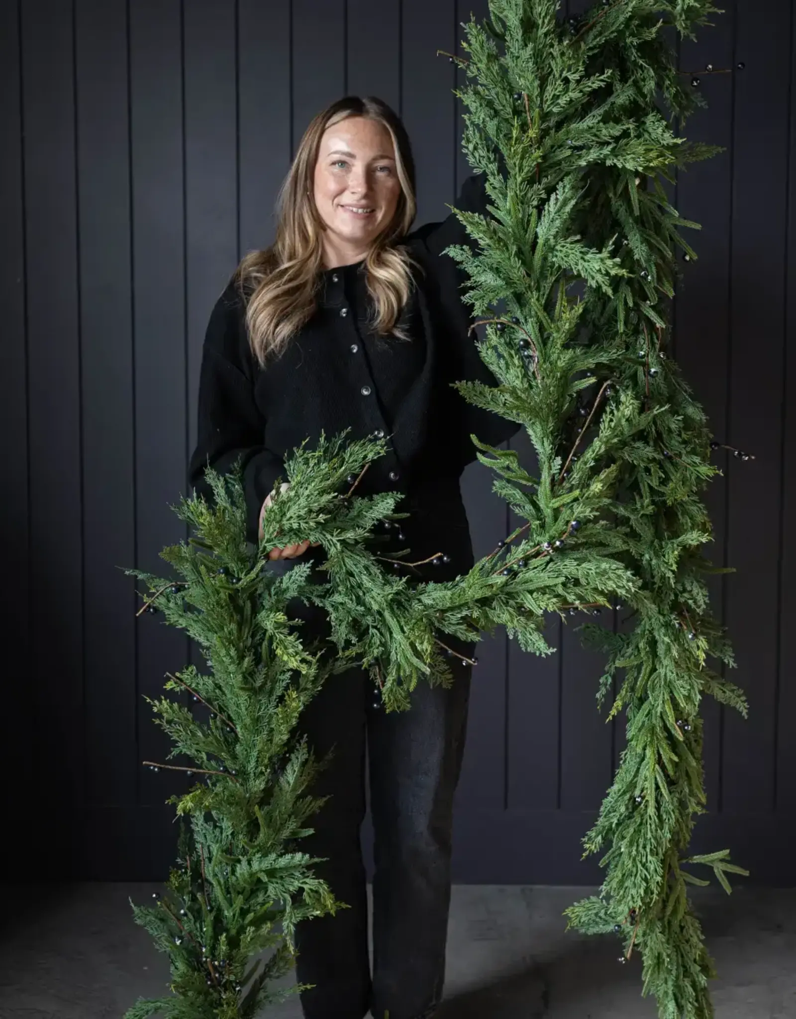 Navy Plum Berry Norfolk Cypress Real Touch Garland - 15 ft