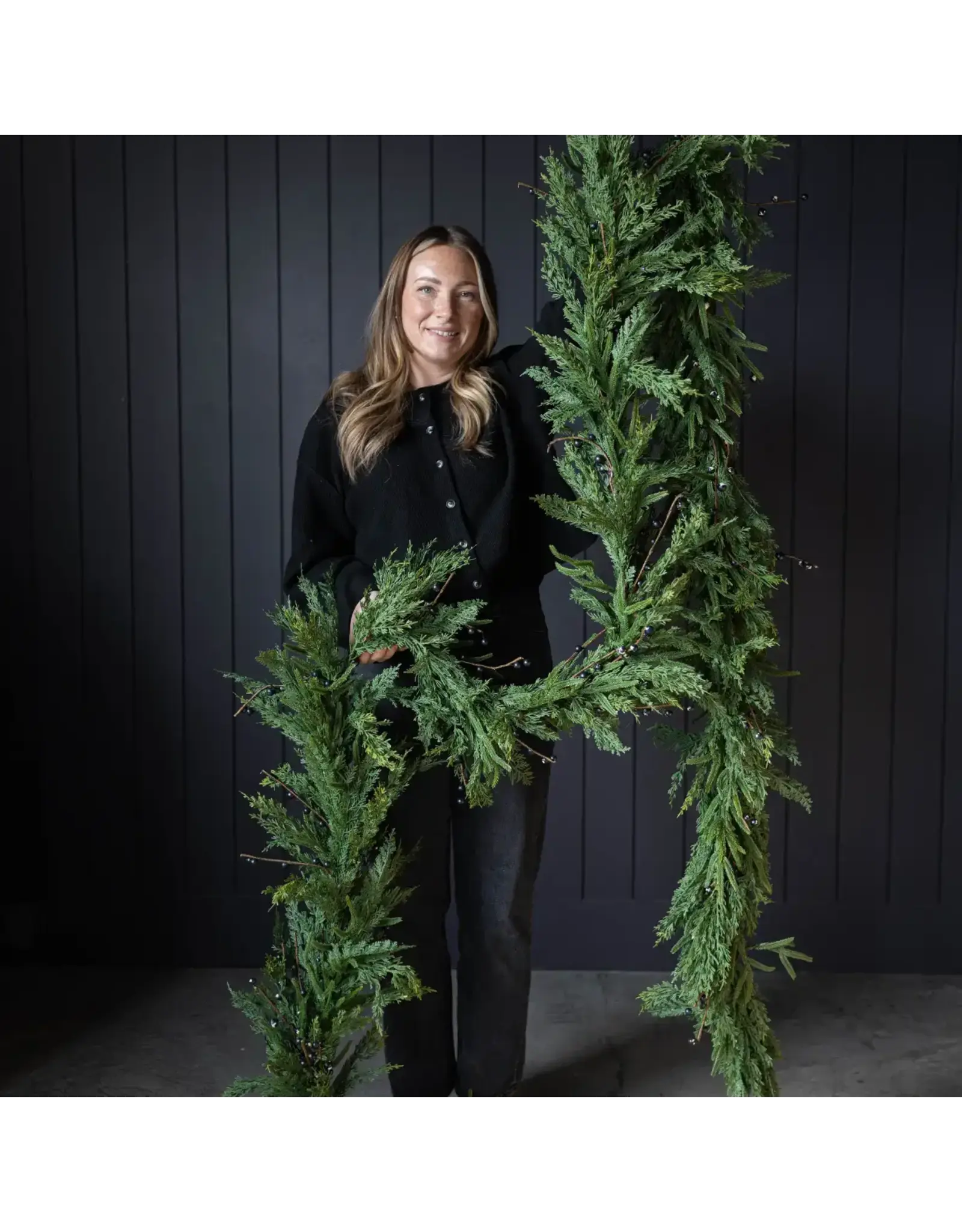 Navy Plum Berry Norfolk Cypress Real Touch Garland - 15 ft