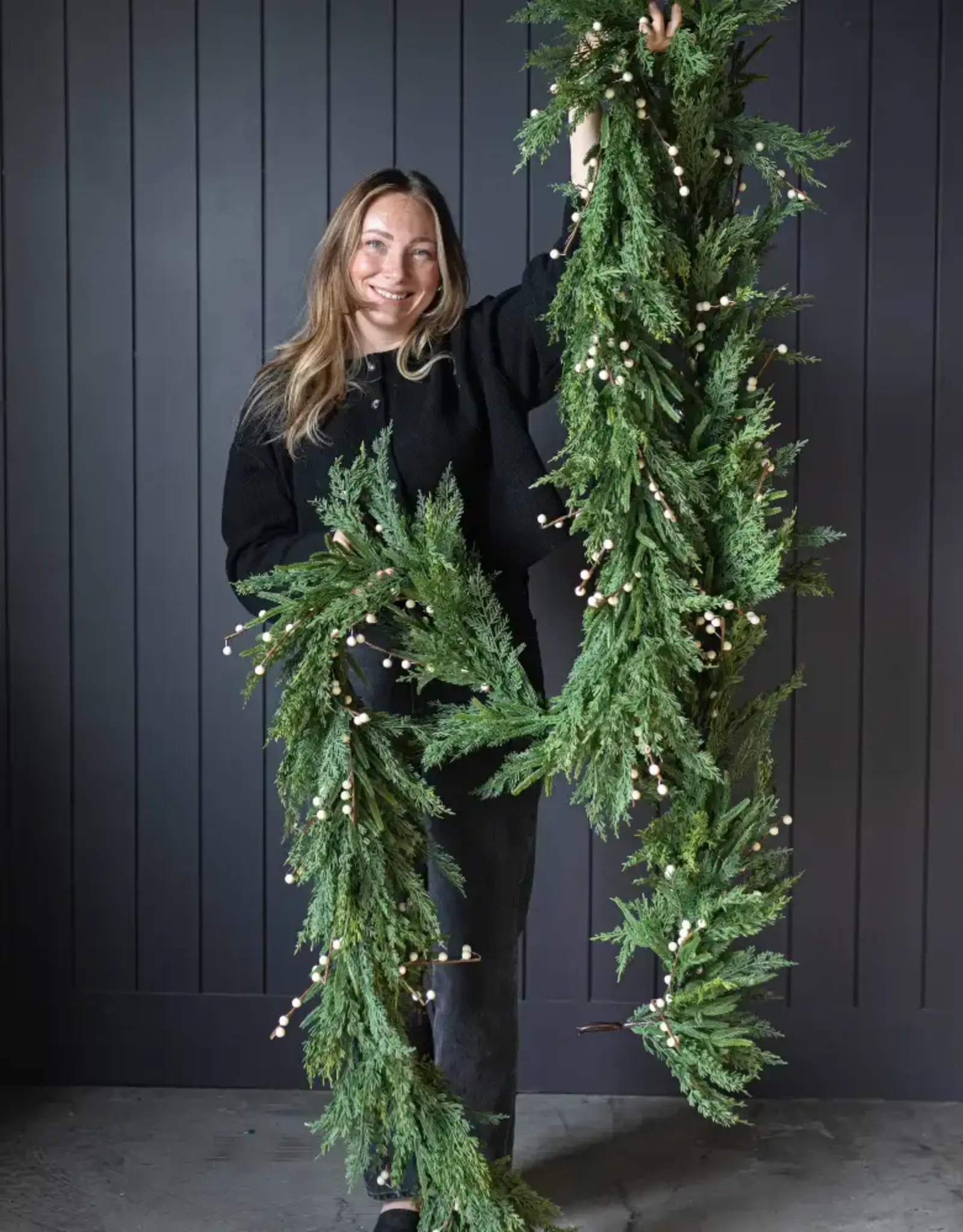 White Plum Berry Norfolk Cypress Real Touch Garland - 15 ft