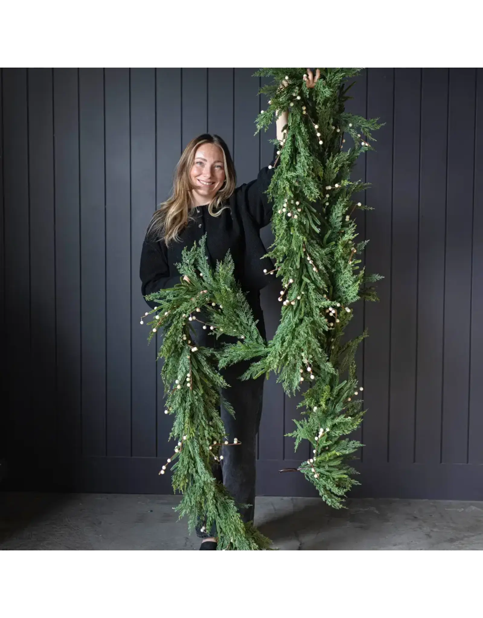 White Plum Berry Norfolk Cypress Real Touch Garland - 15 ft