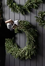 White Plum Berry Norfolk Cypress & White Berry Wreath, 34"