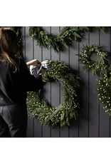 White Plum Berry Norfolk Cypress & White Berry Wreath, 34"