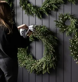 White Plum Berry Norfolk Cypress & White Berry Wreath, 34"