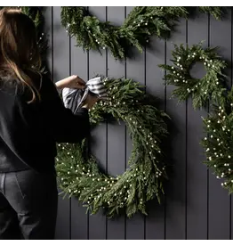 White Plum Berry Norfolk Cypress & White Berry Wreath, 34"