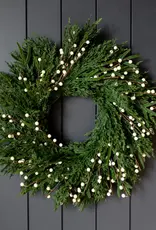 White Plum Berry Norfolk Cypress & White Berry Wreath, 34"