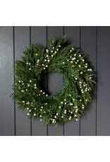 White Plum Berry Norfolk Cypress & White Berry Wreath, 34"