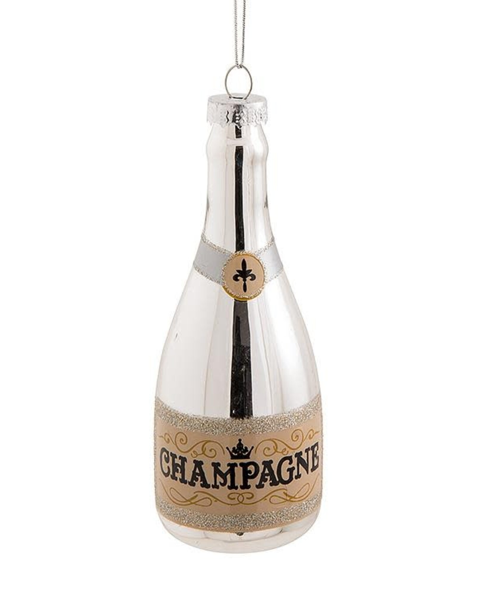 Silver Champagne Bottle Ornament-5"H