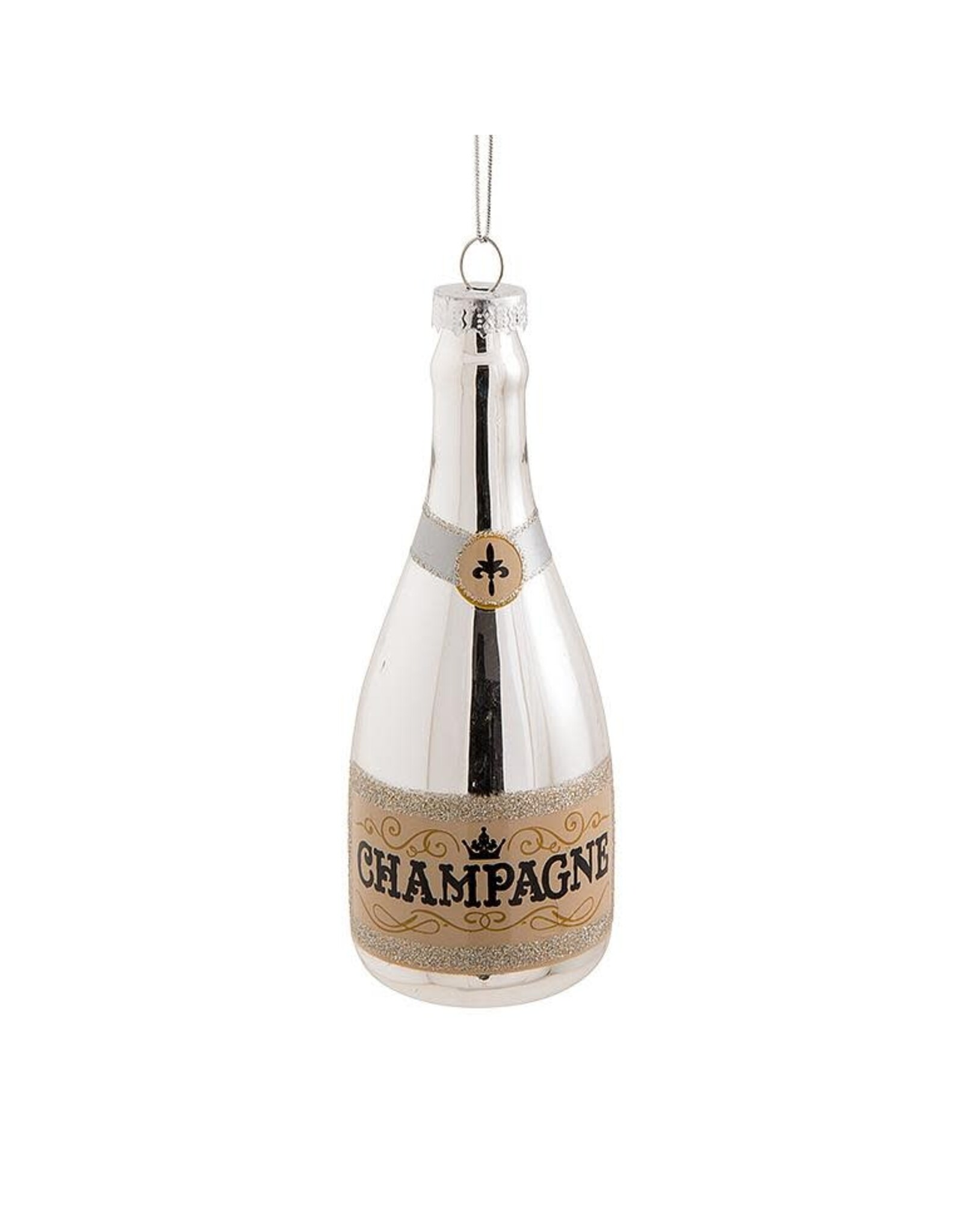 Silver Champagne Bottle Ornament-5"H
