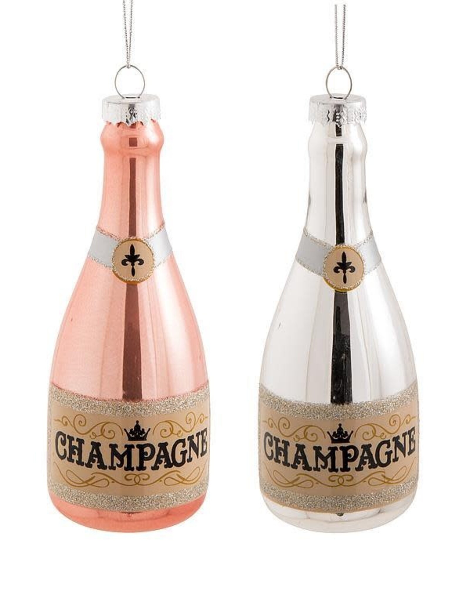 Silver Champagne Bottle Ornament-5"H