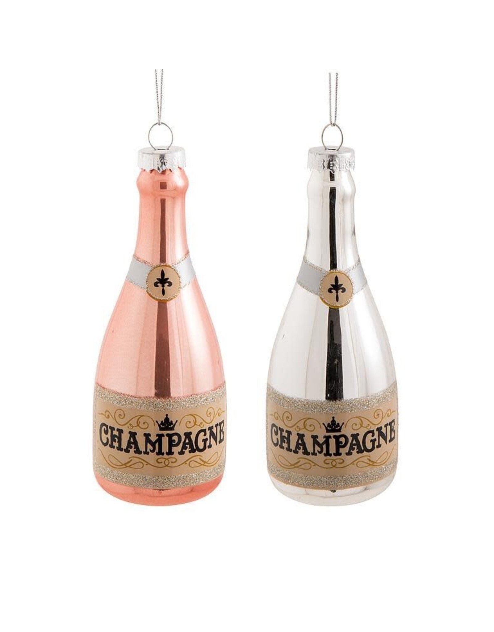 Silver Champagne Bottle Ornament-5"H