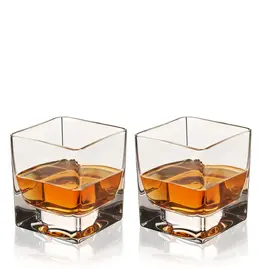 Braque Heavy Base Square Crystal Rocks Glass