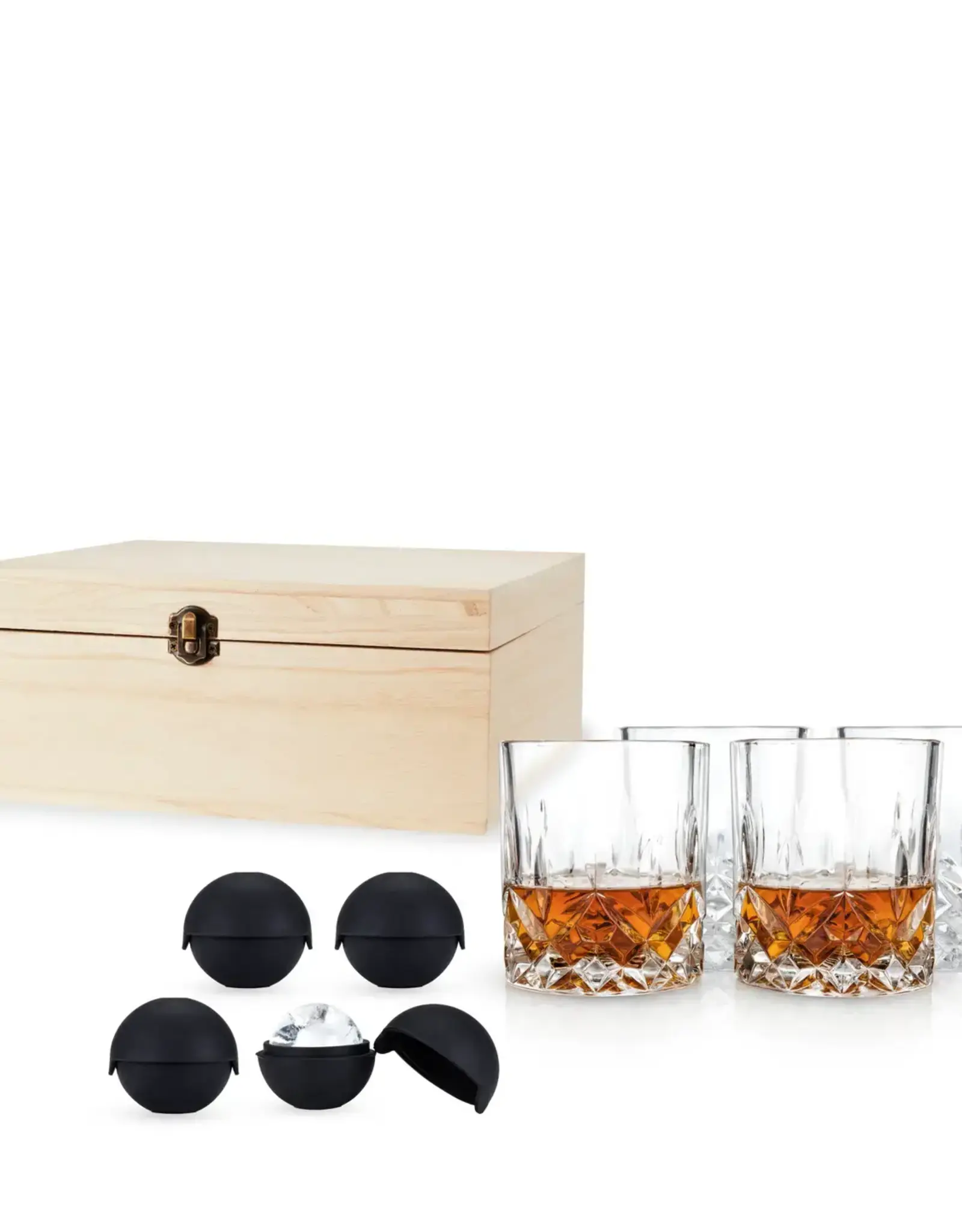 Whiskey Glasses and Ice Sphere Molds Gift Box Set of 8