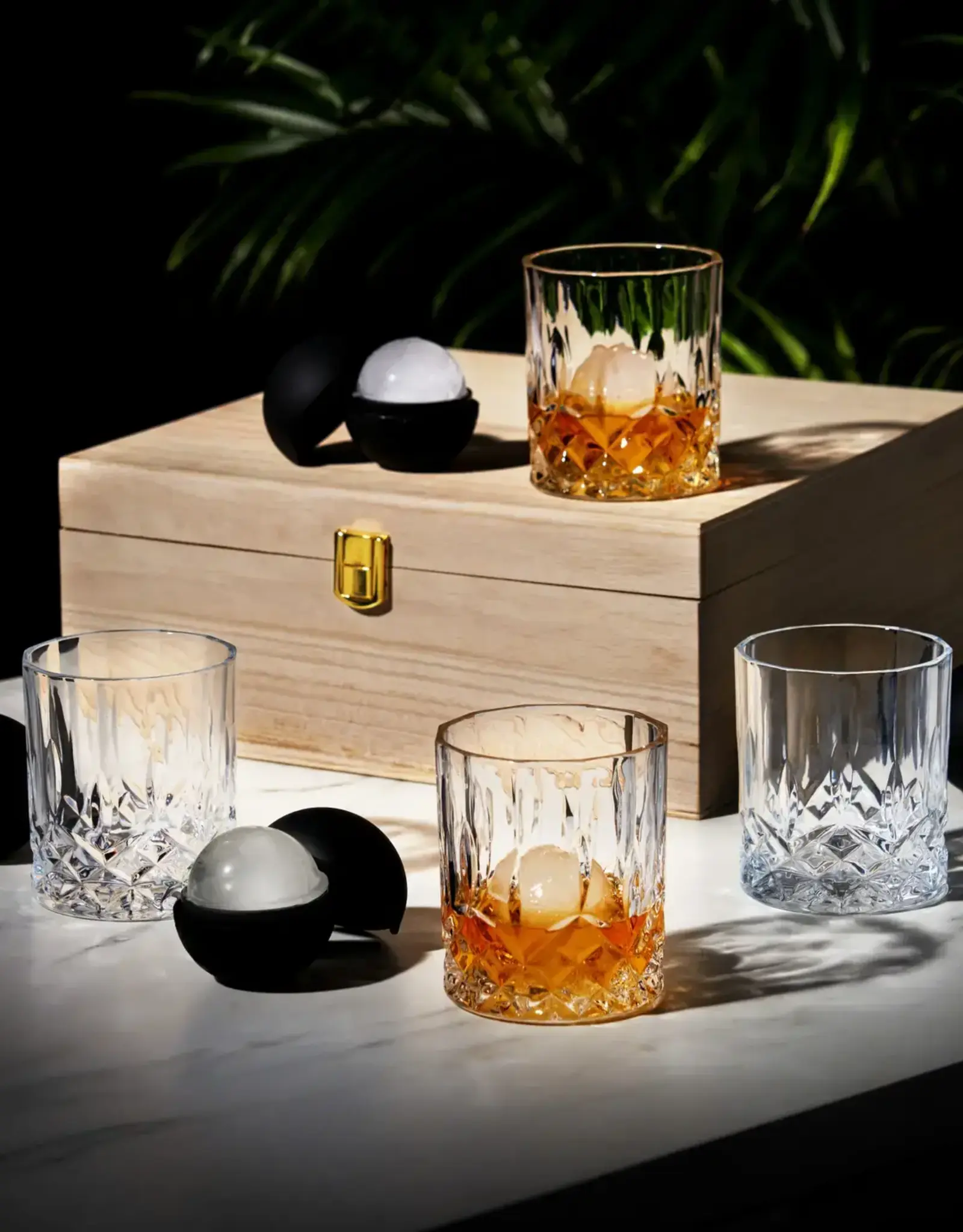 Whiskey Glasses and Ice Sphere Molds Gift Box Set of 8