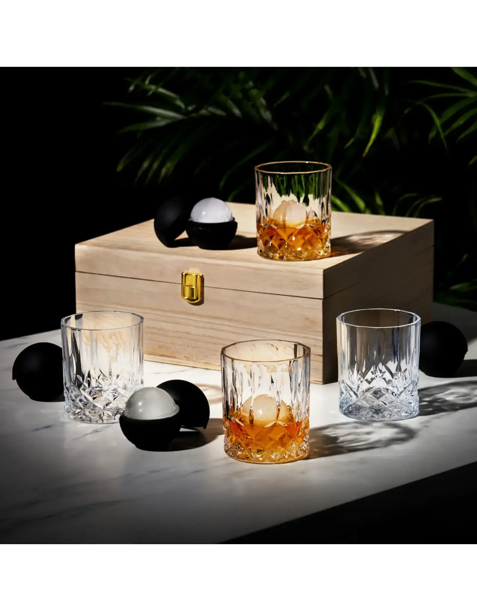 Whiskey Glasses and Ice Sphere Molds Gift Box Set of 8