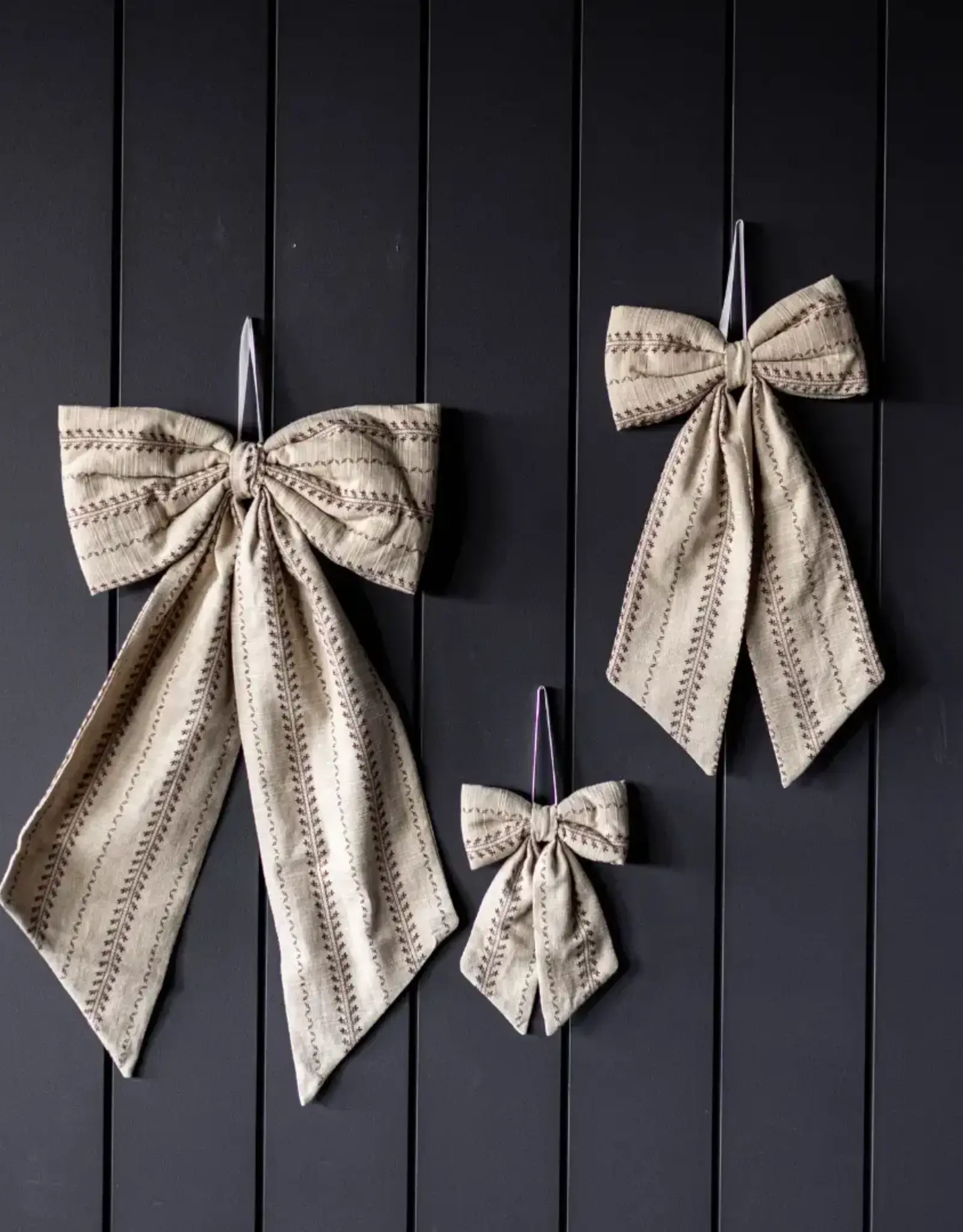 Bow Fabric Folk Beige Stripe Embroidery