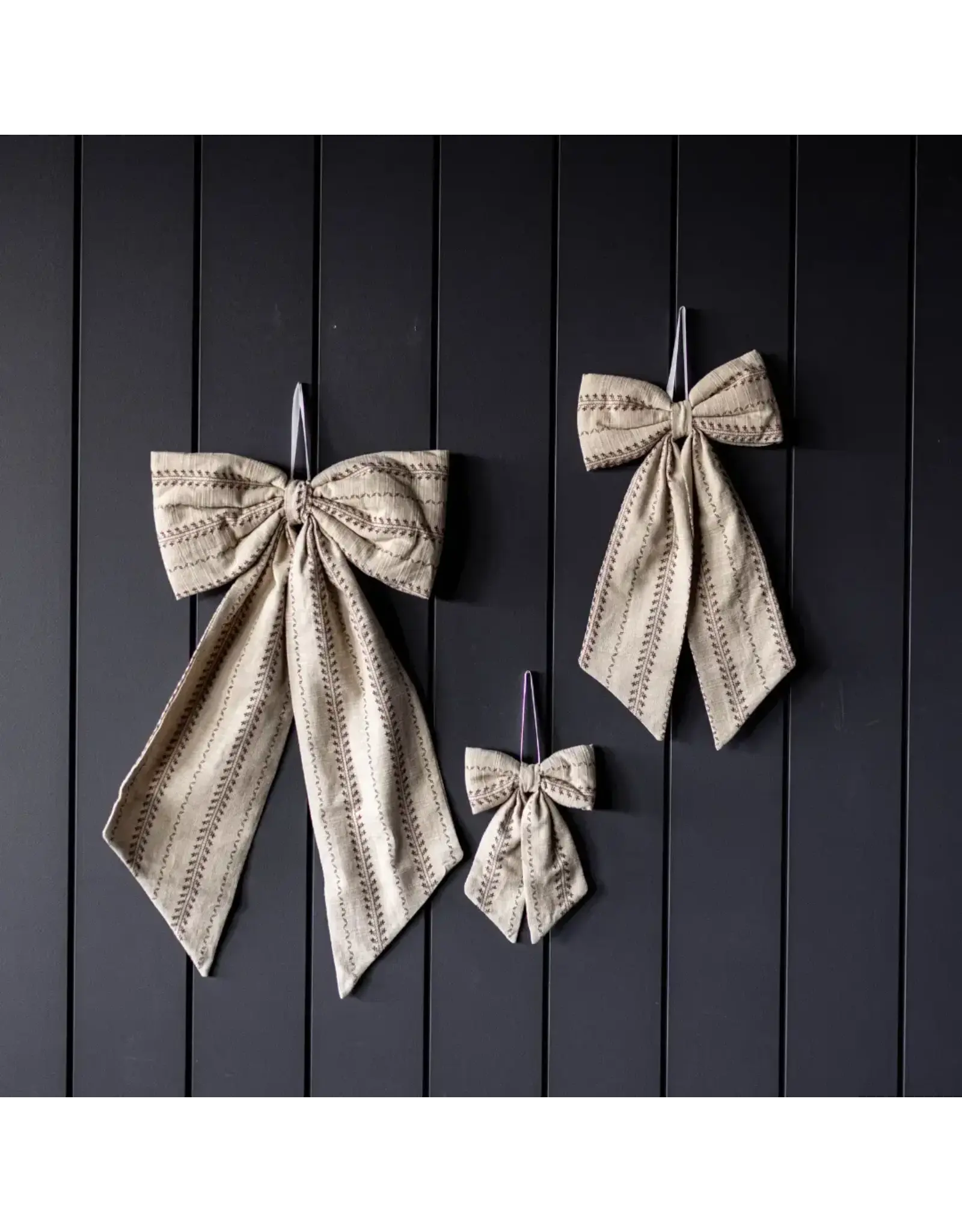 Bow Fabric Folk Beige Stripe Embroidery