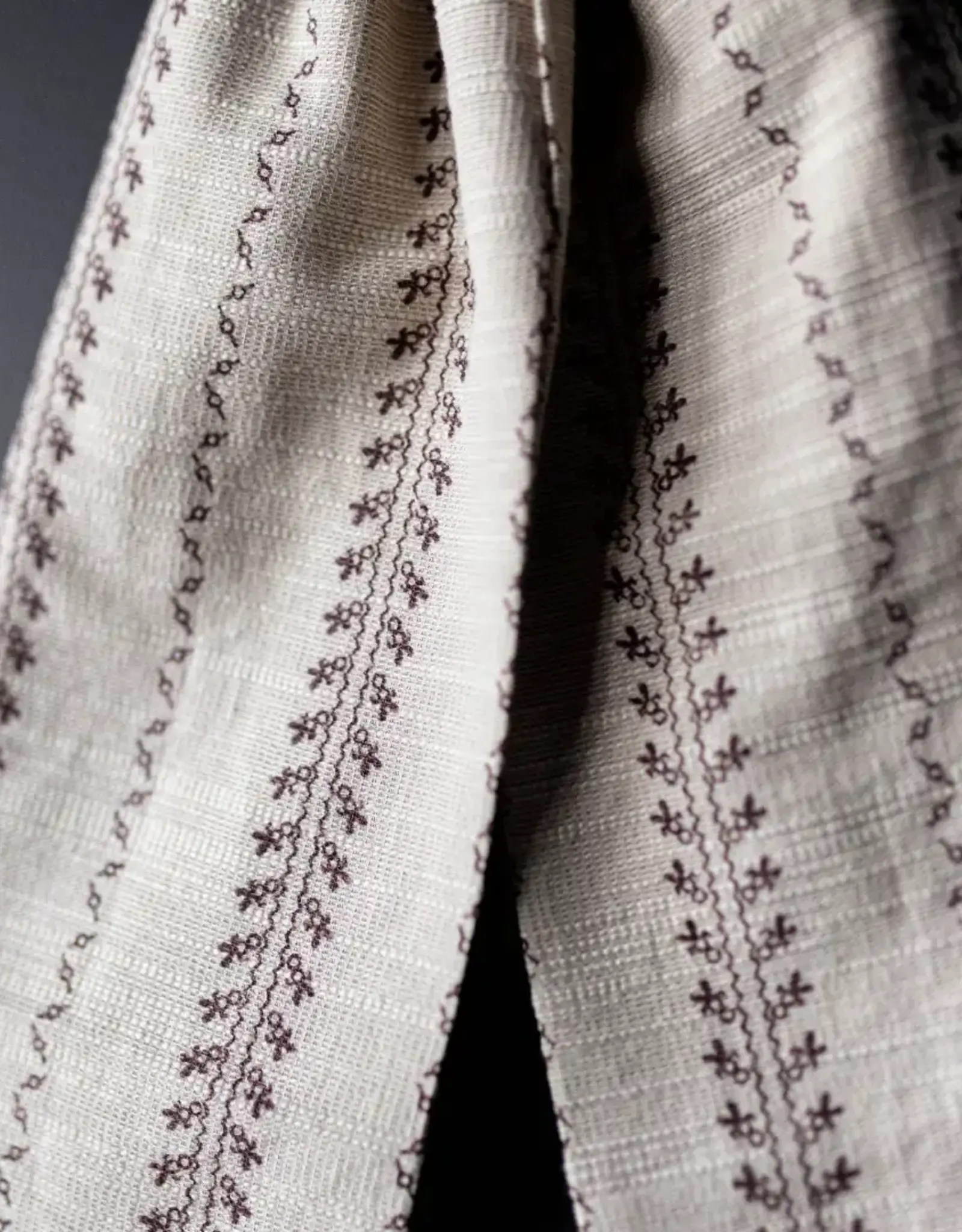 Bow Fabric Folk Beige Stripe Embroidery