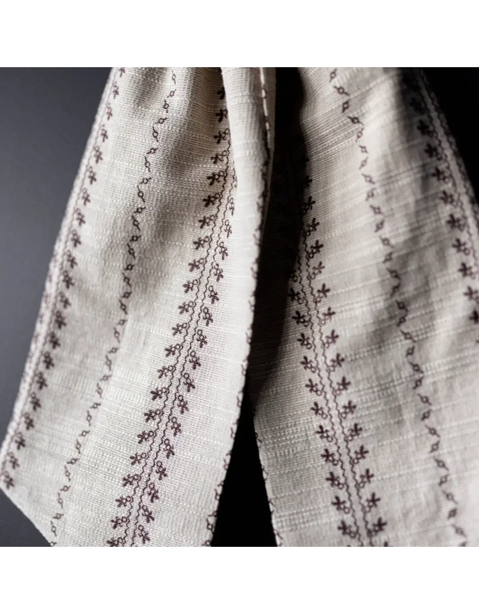 Bow Fabric Folk Beige Stripe Embroidery