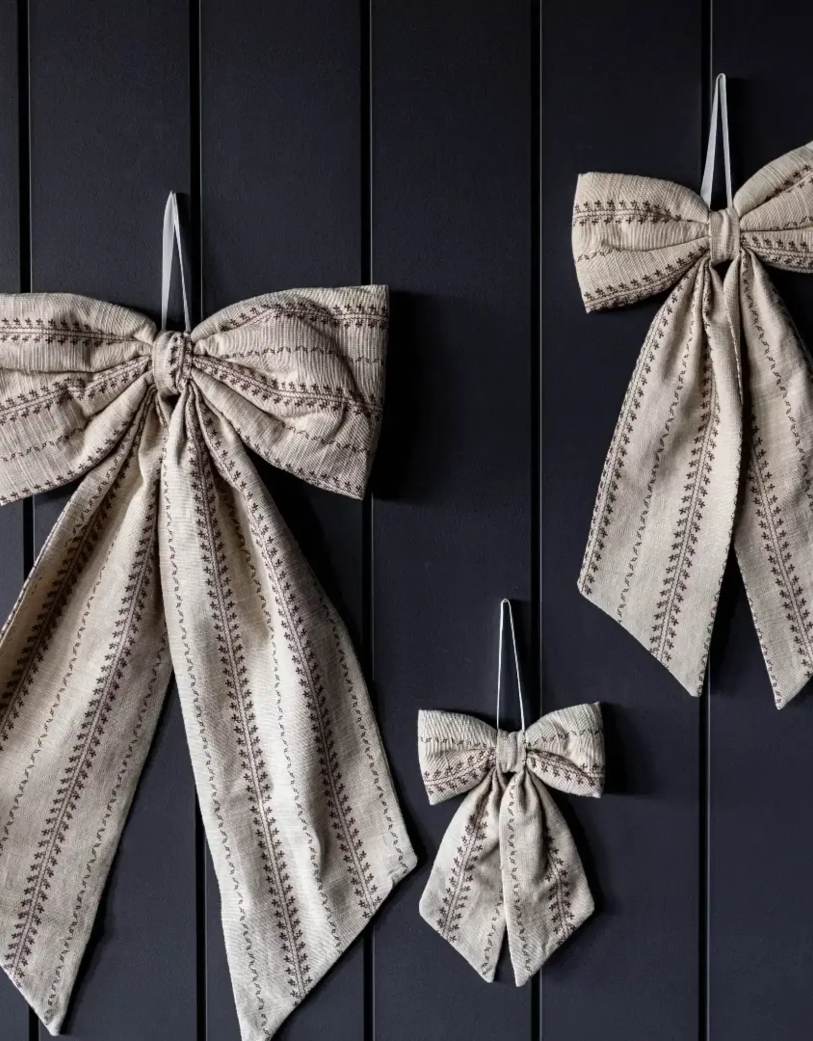 Bow Fabric Folk Beige Stripe Embroidery