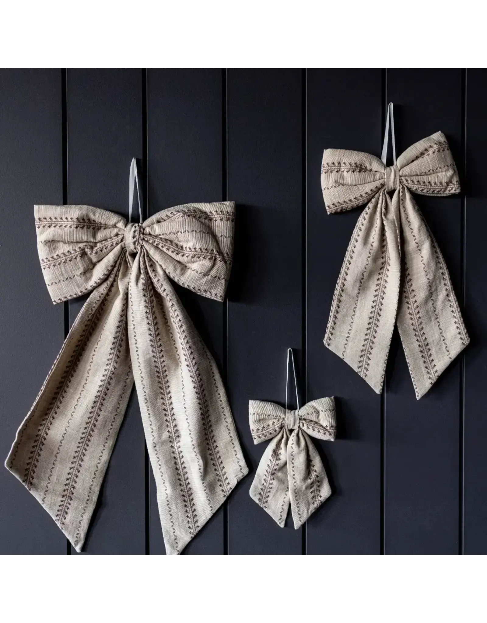 Bow Fabric Folk Beige Stripe Embroidery
