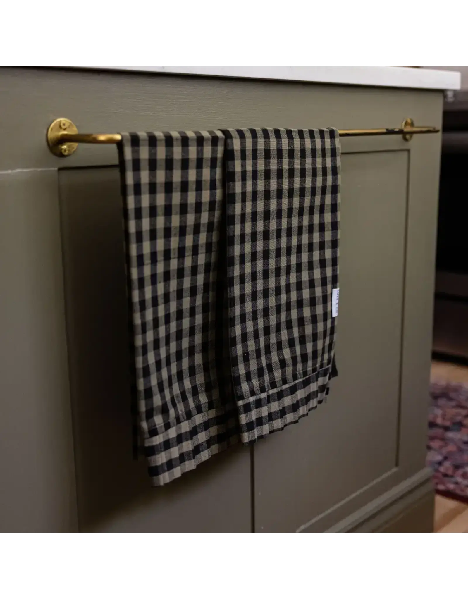 Ruffle Olive Green Gingham Kitchen Dish Towel