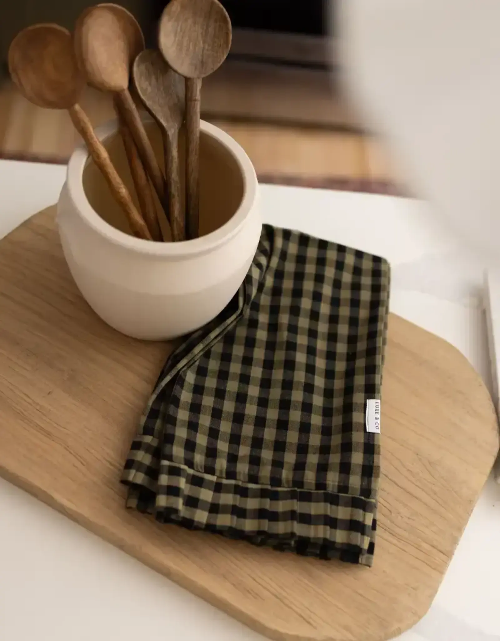 Ruffle Olive Green Gingham Kitchen Dish Towel