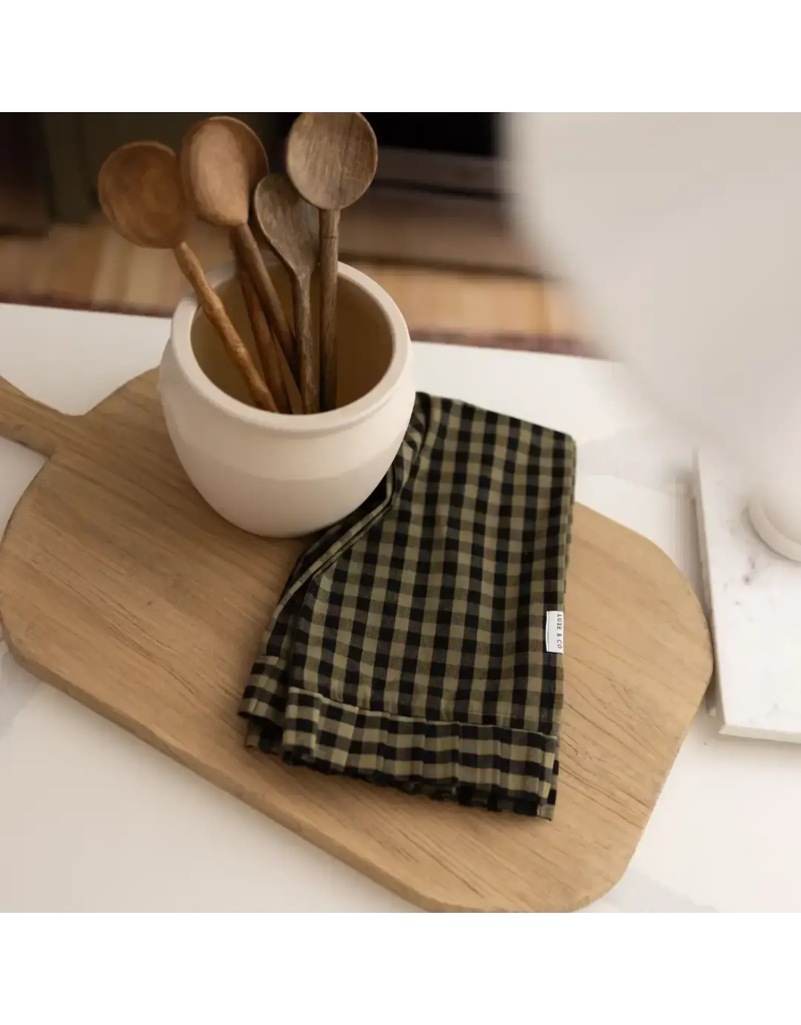 Ruffle Olive Green Gingham Kitchen Dish Towel