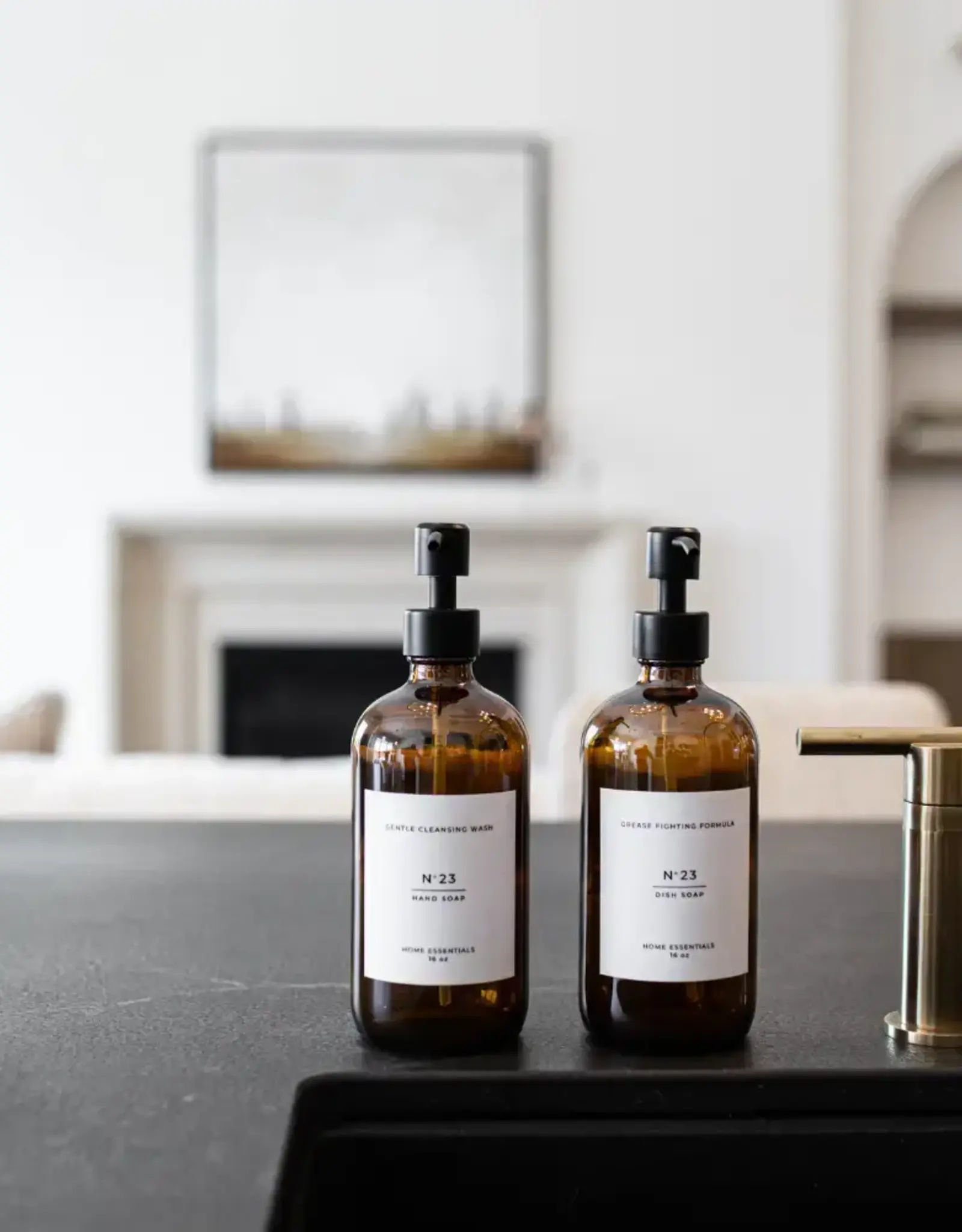 Amber Soap Bottle Reusable Dispenser with Label