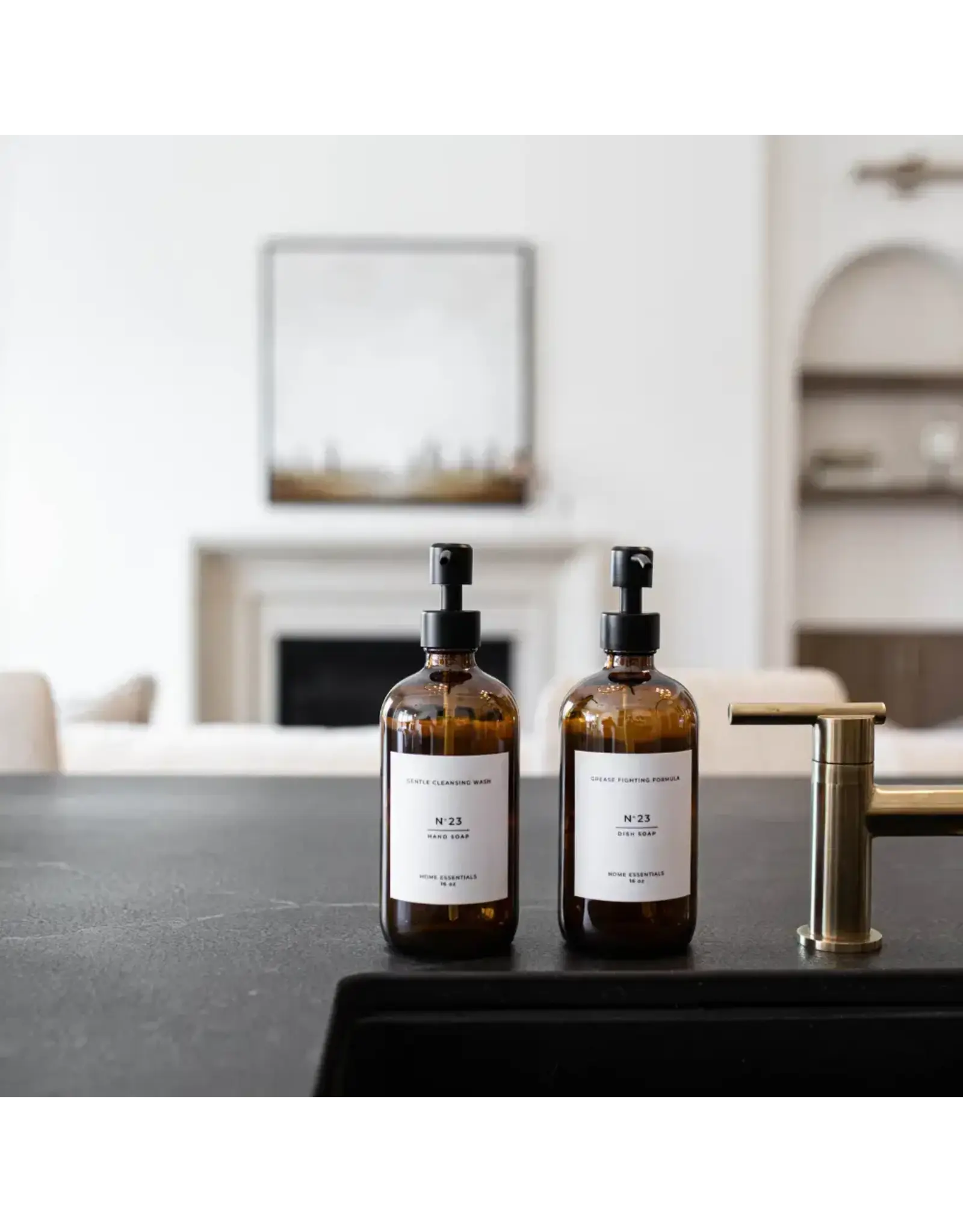 Amber Soap Bottle Reusable Dispenser with Label