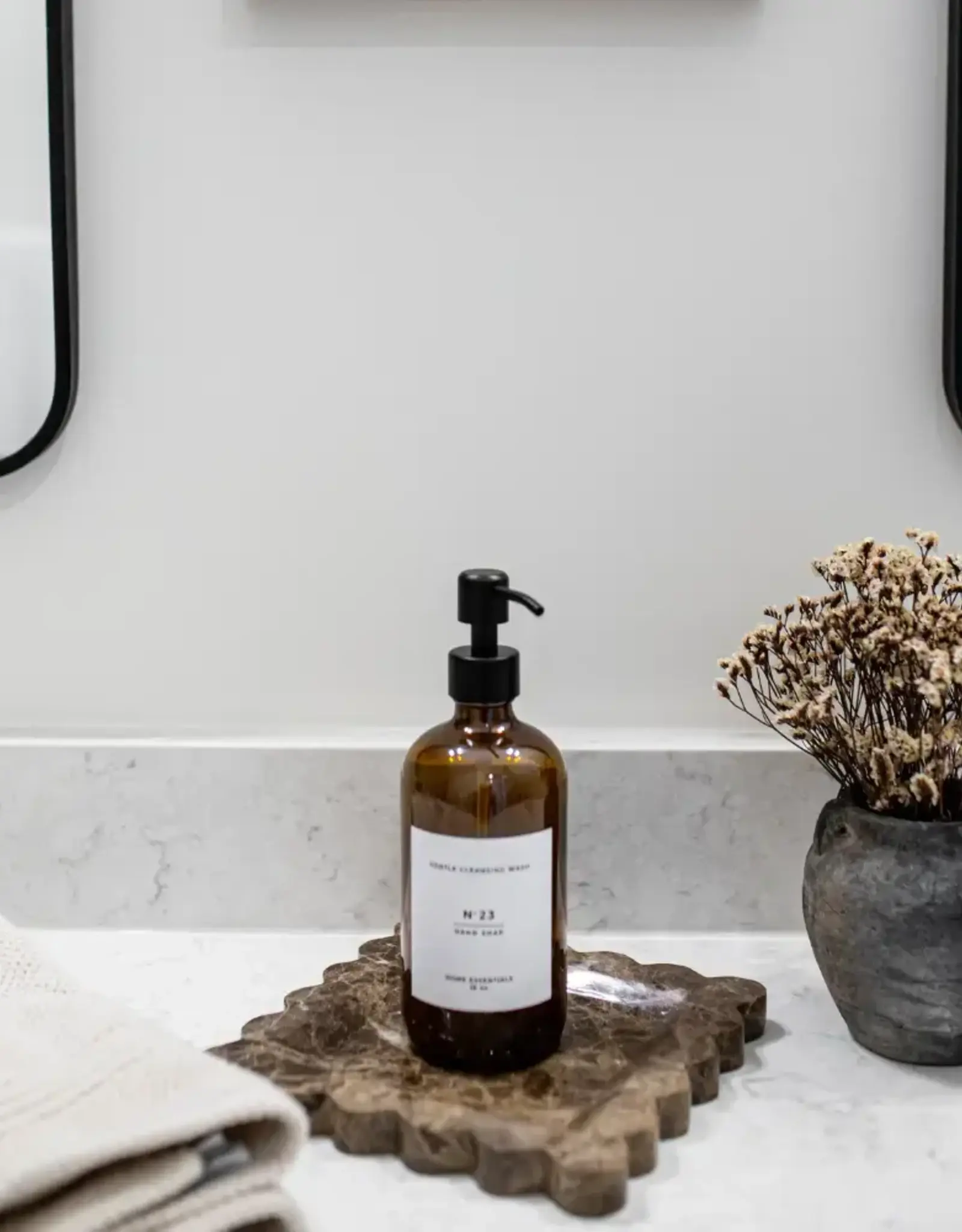 Amber Soap Bottle Reusable Dispenser with Label