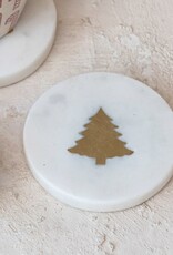 4" Round Marble Coaster w/ Brass Tree Inlay- Single