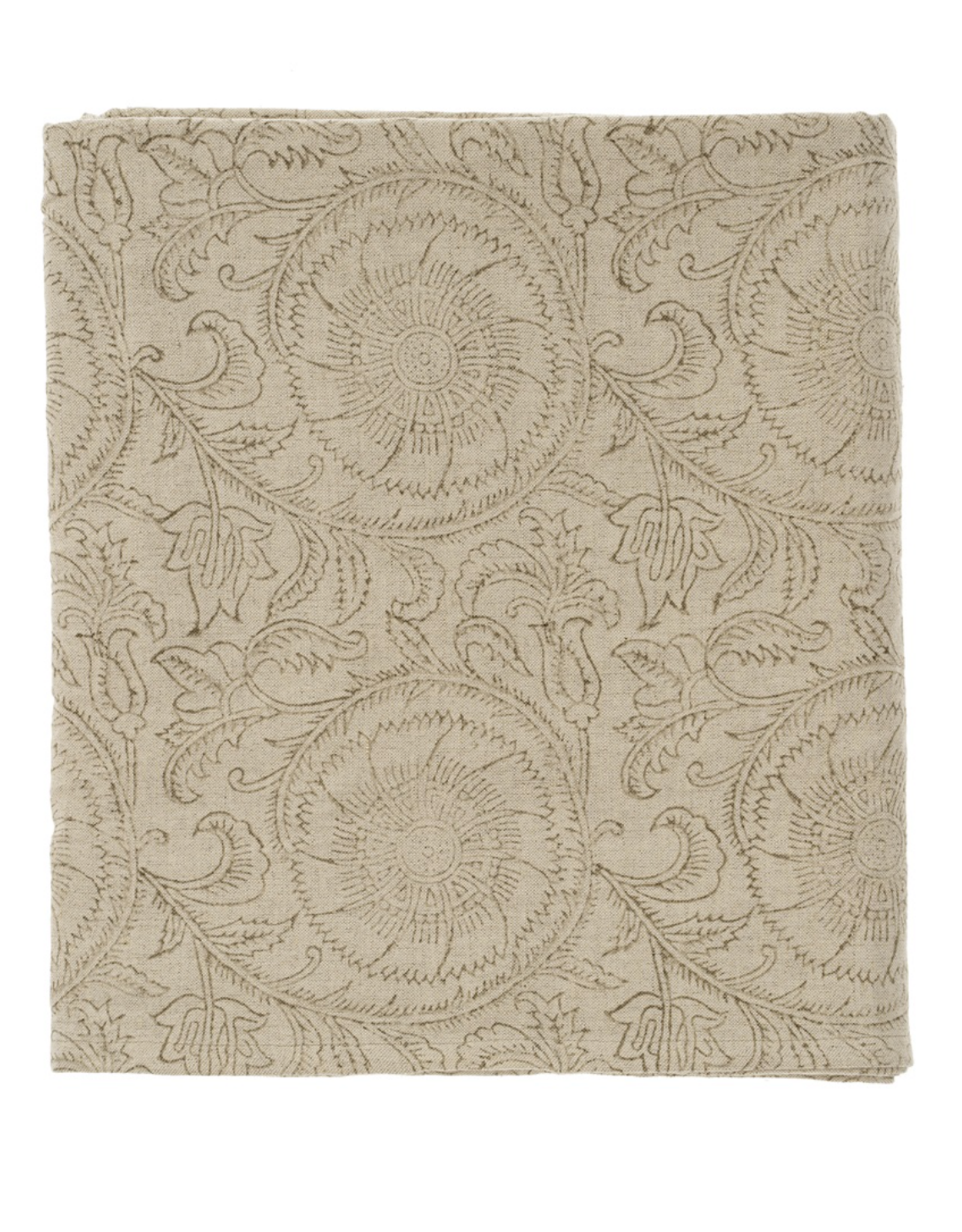 Botanique Block Print Tablecloth, Natural 104x60