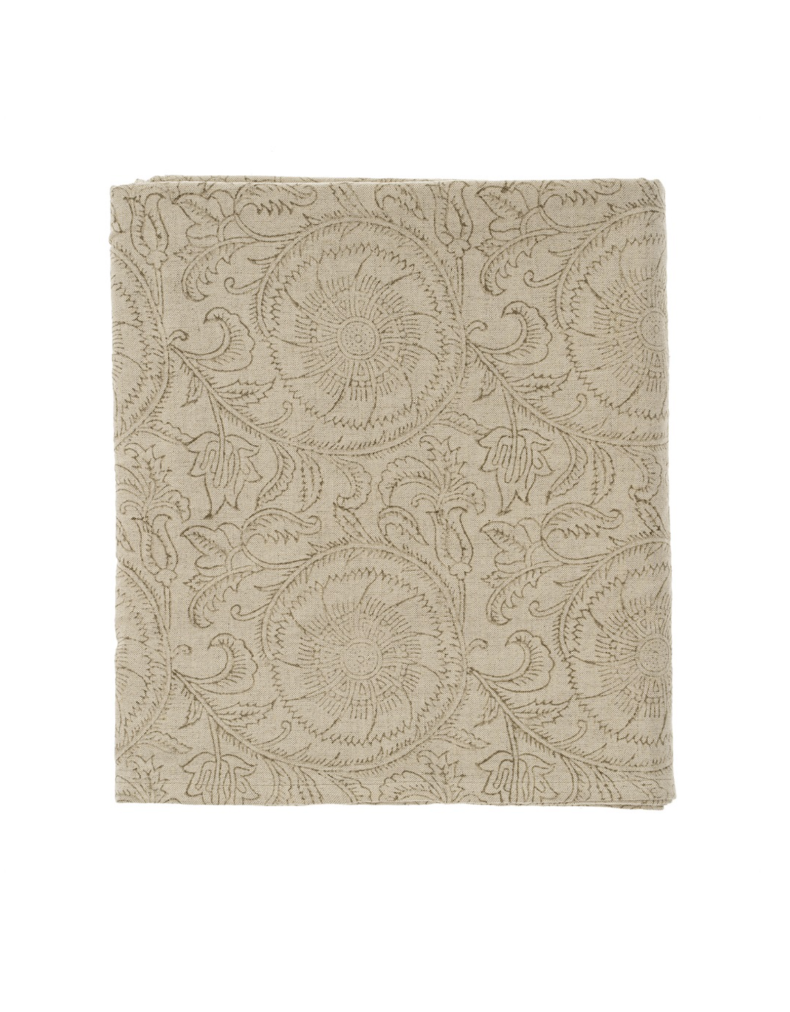 Botanique Block Print Tablecloth, Natural 104x60