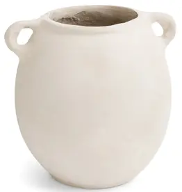 Paper Mache Vase w/ Handles, Ecru  7”x”7