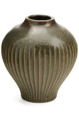 Ribbed Porcelain Vase, Olive Brown