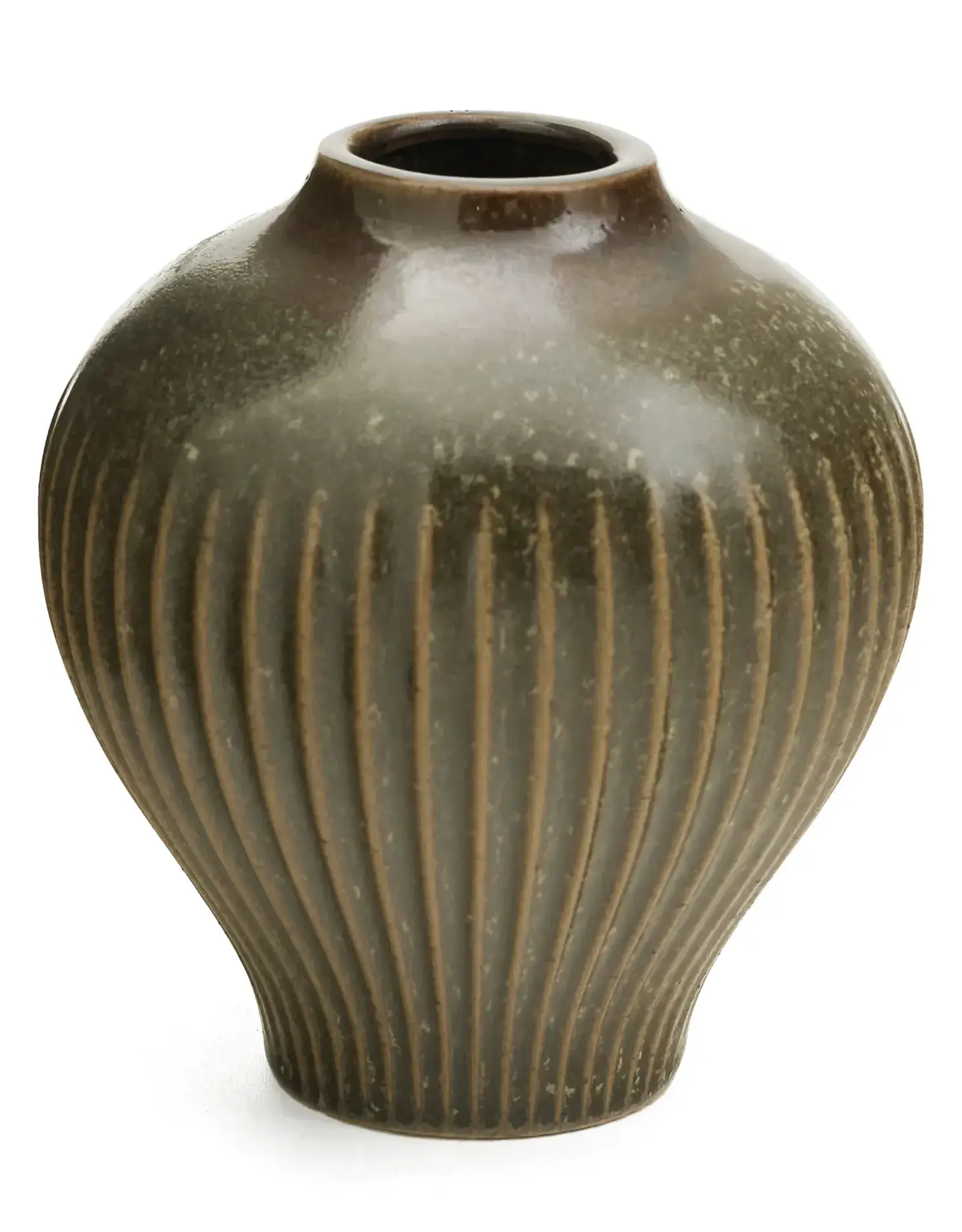 Ribbed Porcelain Vase, Olive Brown