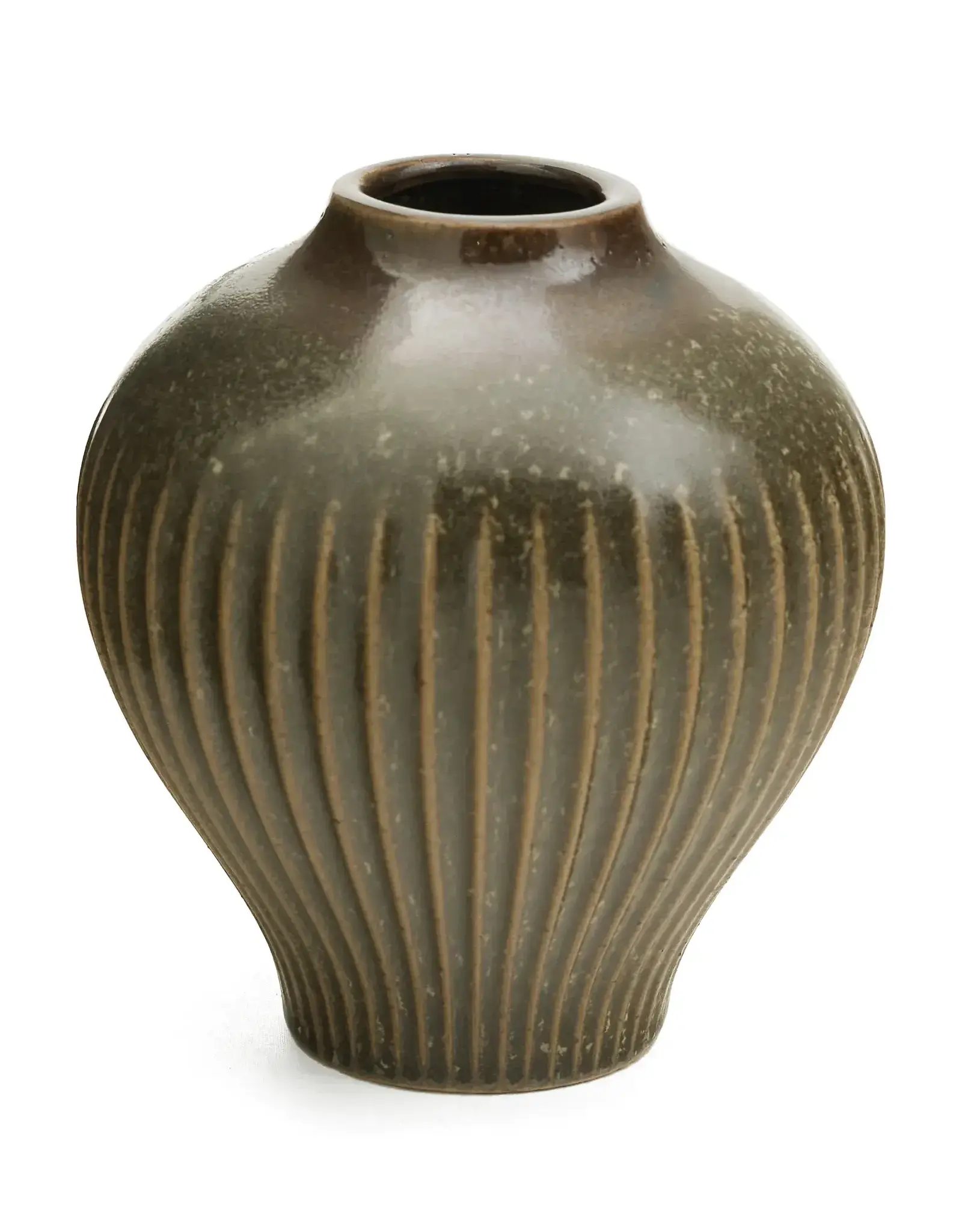 Ribbed Porcelain Vase, Olive Brown