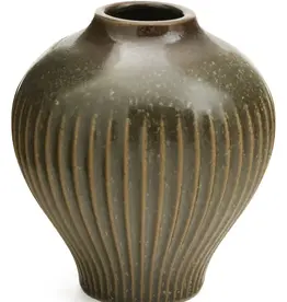 Ribbed Porcelain Vase, Olive Brown