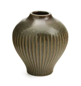 Ribbed Porcelain Vase, Olive Brown