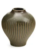 Ribbed Porcelain Vase, Olive Brown