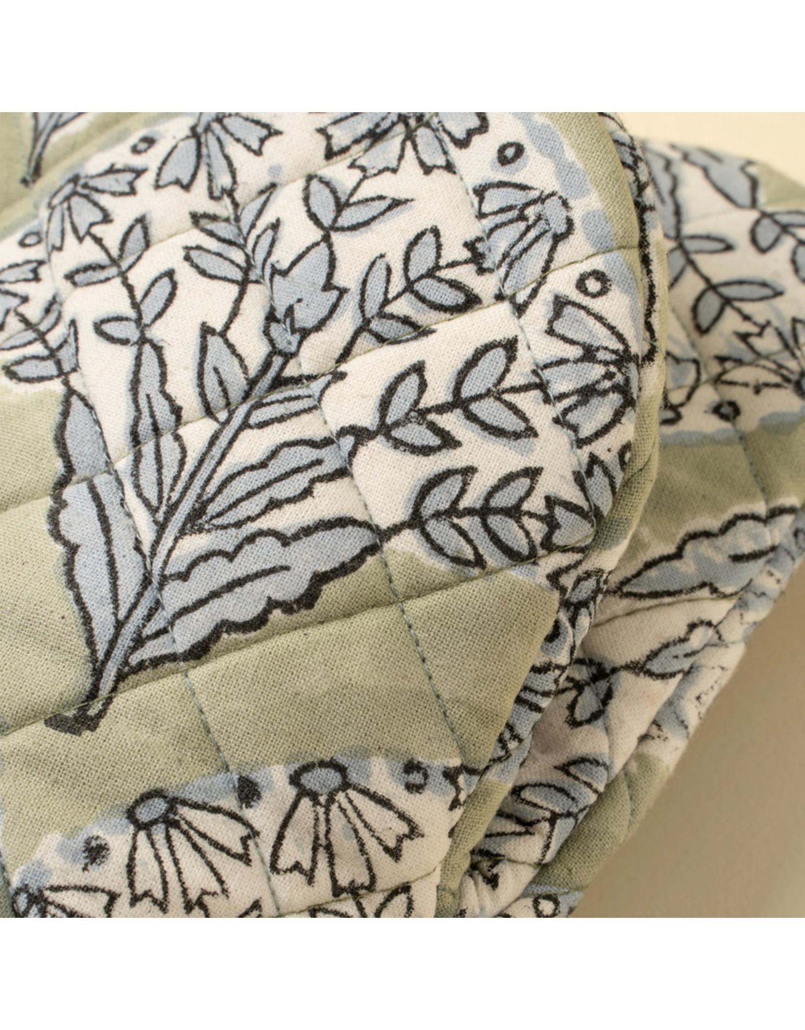 Sakura Block Print Oven Mitt, Green