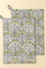 Sakura Block Print Tea Towels S/2, Green