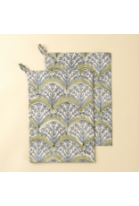 Sakura Block Print Tea Towels S/2, Green