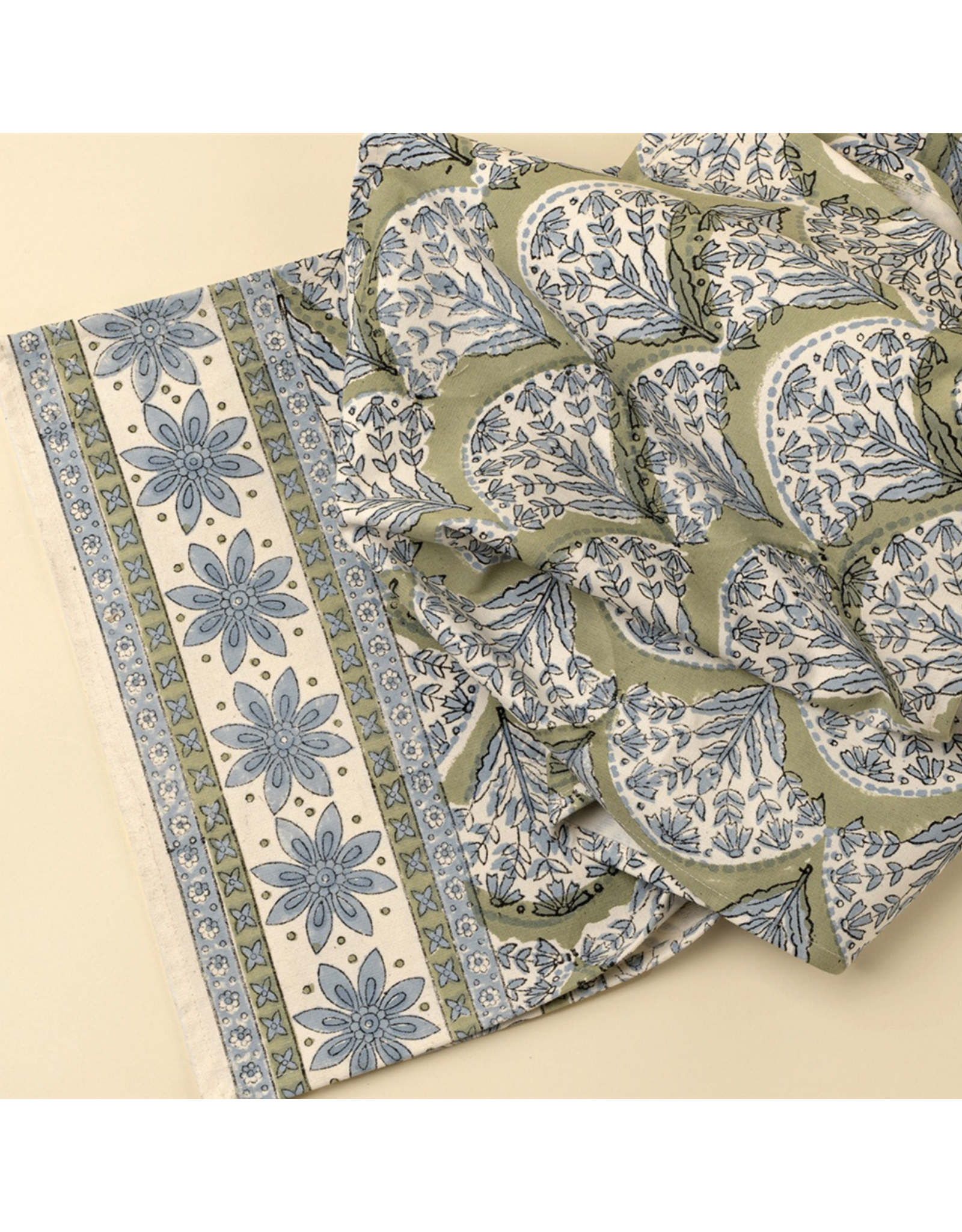 Sakura Block Print Tablecloth, Green 104x60