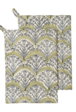 Sakura Block Print Tea Towels S/2, Green