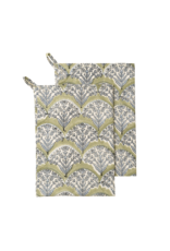 Sakura Block Print Tea Towels S/2, Green