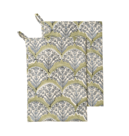 Sakura Block Print Tea Towels S/2, Green