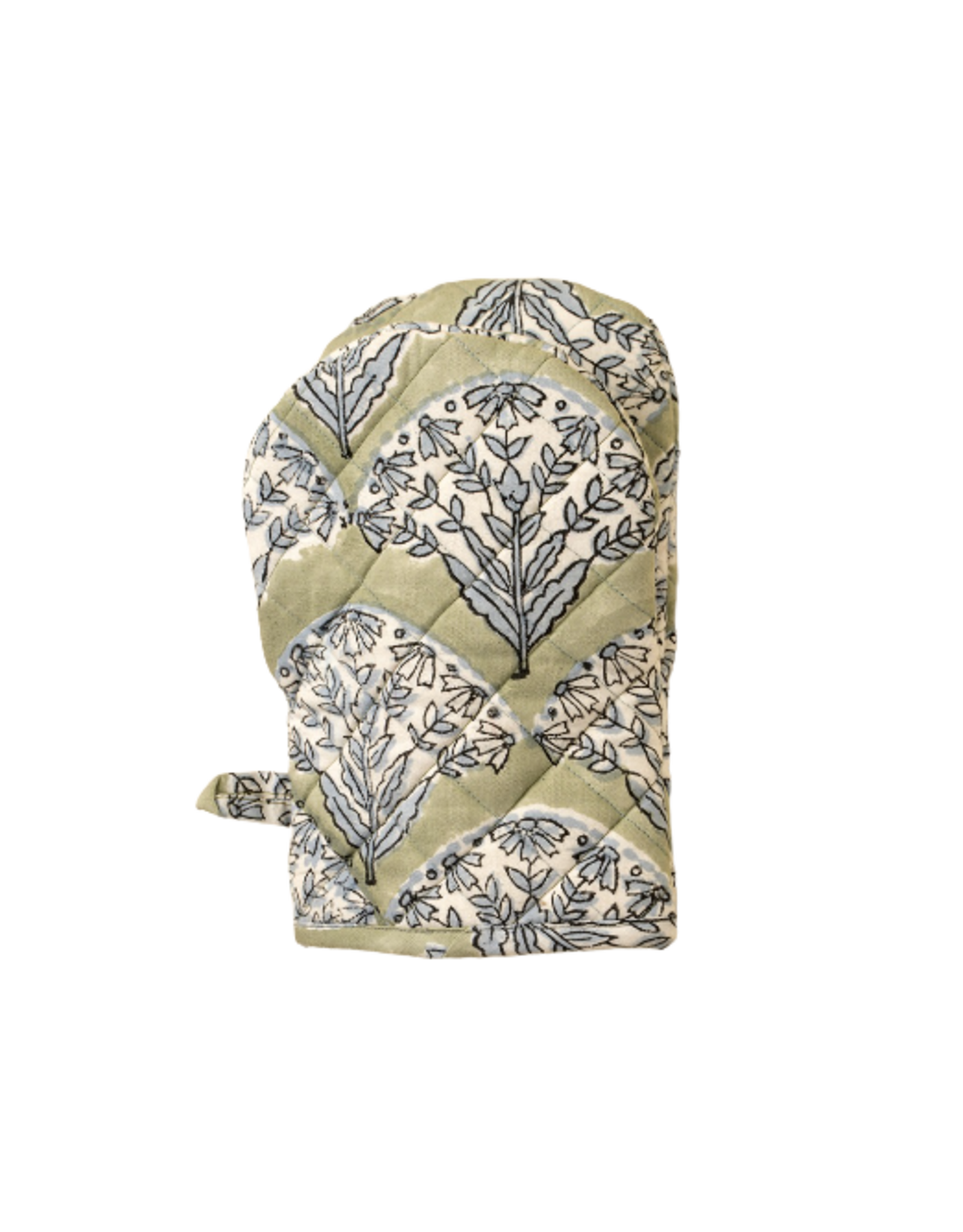 Sakura Block Print Oven Mitt, Green